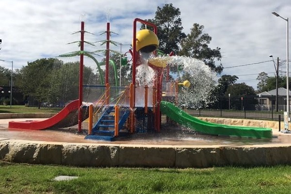 Penrith splash park play area on a warm sunny day